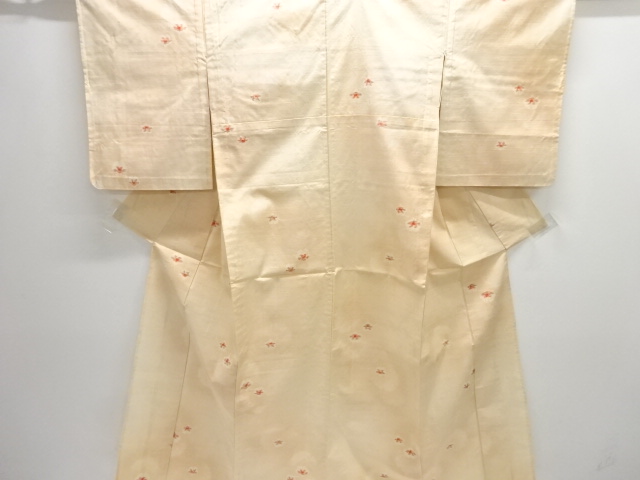 アンティーク　雪輪に花模様織り出し手織り紬単衣着物